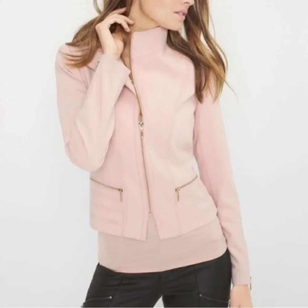 White House Black Market Women's Pink Knit Moto Blazer Jacket Size 12